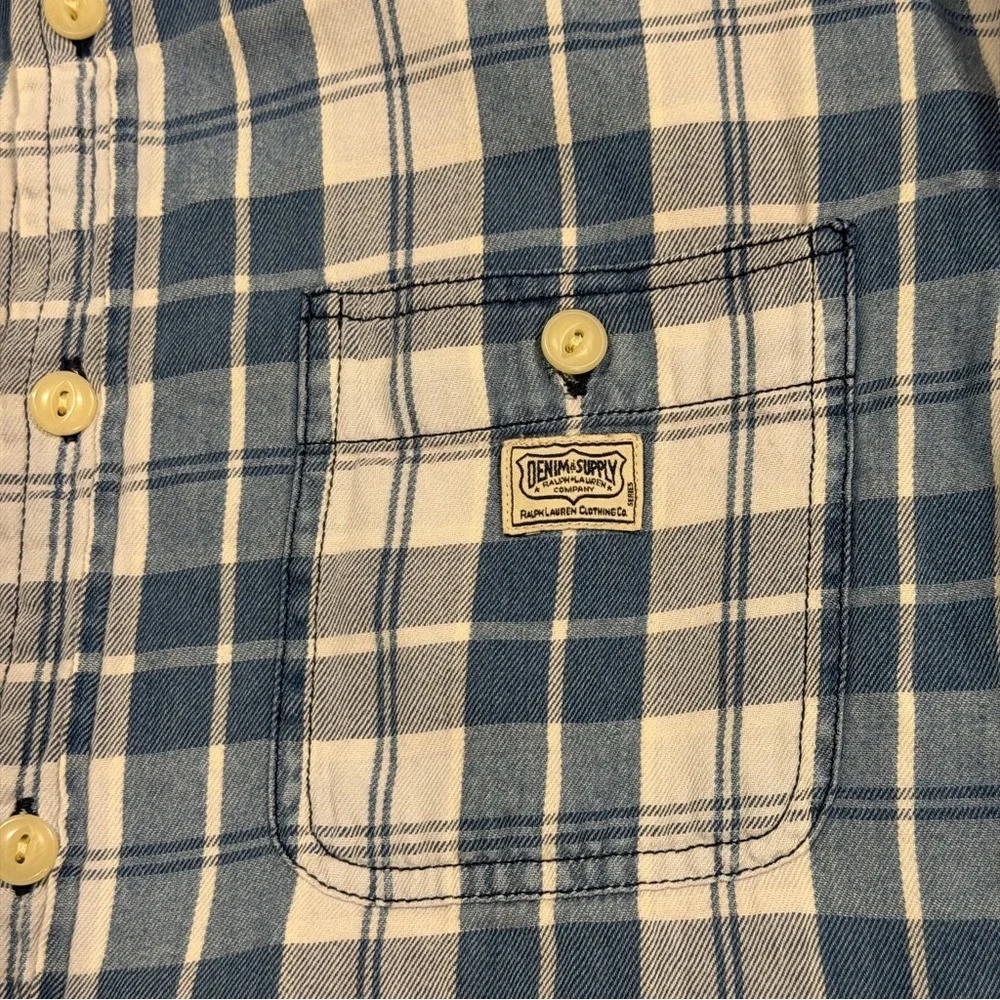 Denim & Supply Ralph Lauren Shirt Mens Medium Blue Plaid Long Sleeve